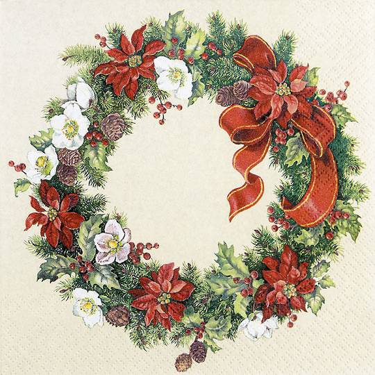 Paper Napkins 33cm, Poinsettia Christmas Wreath *ETA Nov